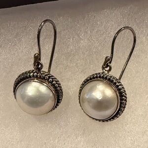 Elegant Sterling Silver+Pearl Drop Earrings